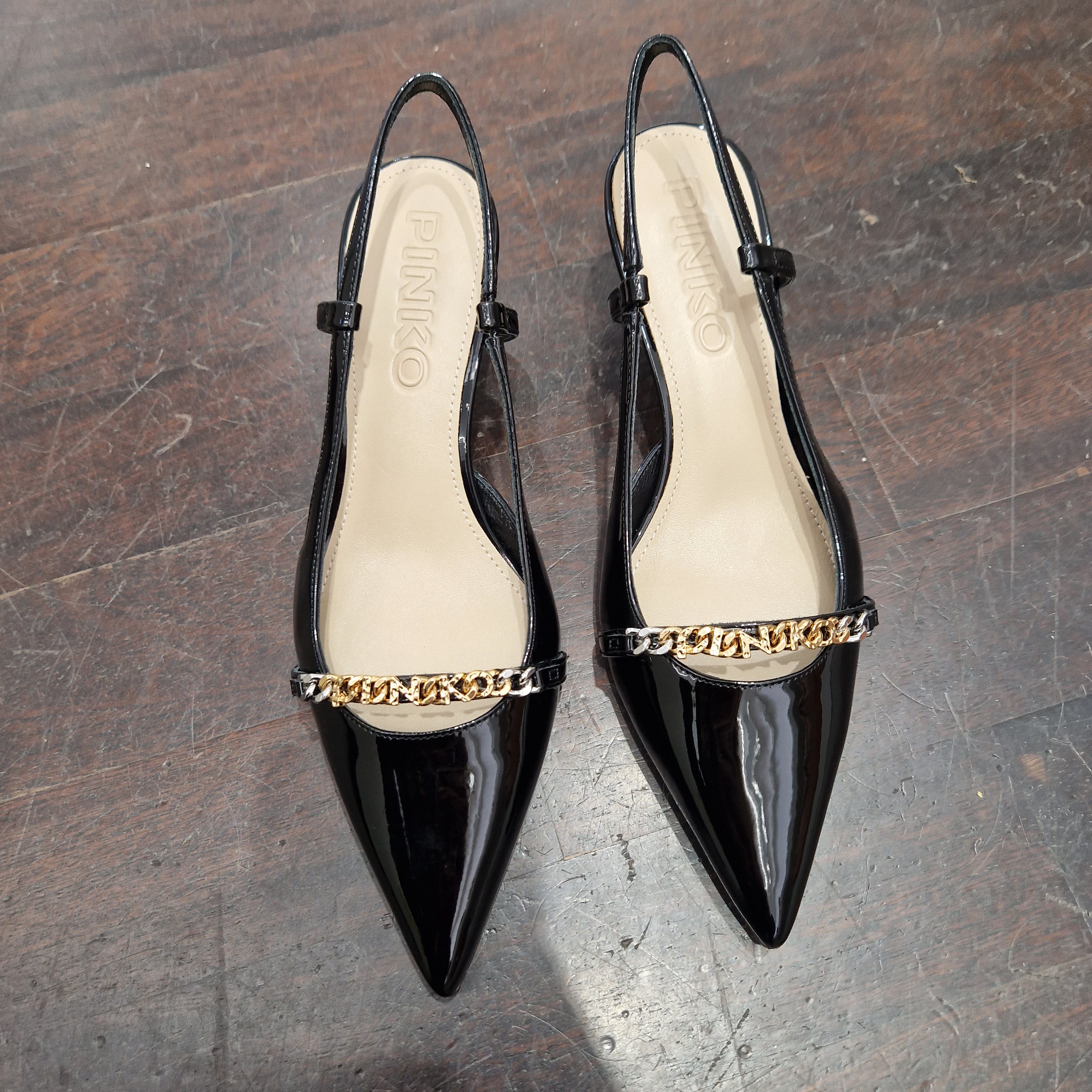 Pinko scarpa sling back vernice nera