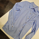 KIKISIX Camicia con ripresa laterale celeste rigata