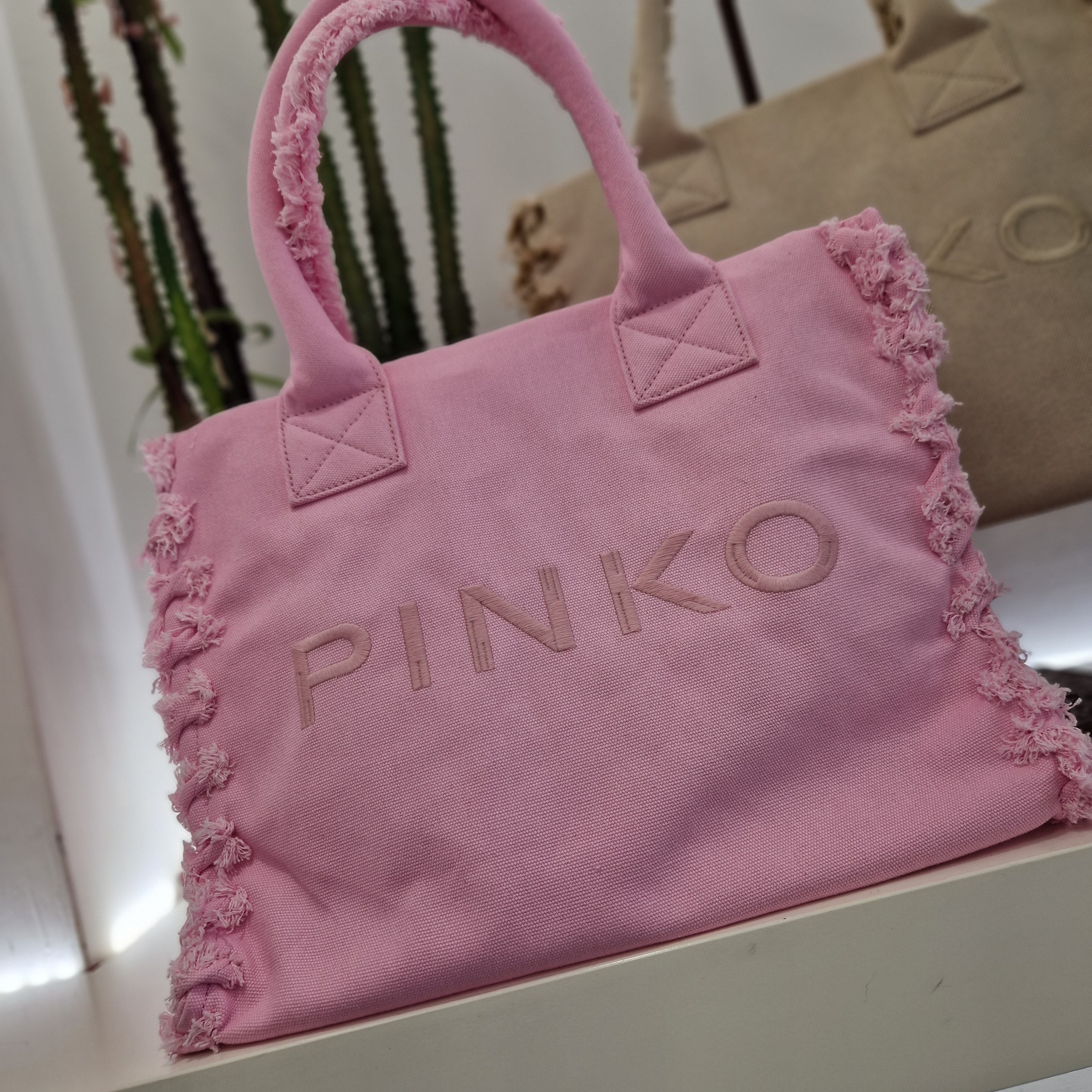 PINKO borsa  Beach Shopper in canvas riciclato