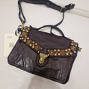 Campomaggi borsa color t.moro   linea AURORA cartella in pelle con borchie e strass