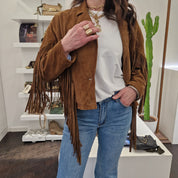 Giacca BRENDA con frange in pelle scamosciata
