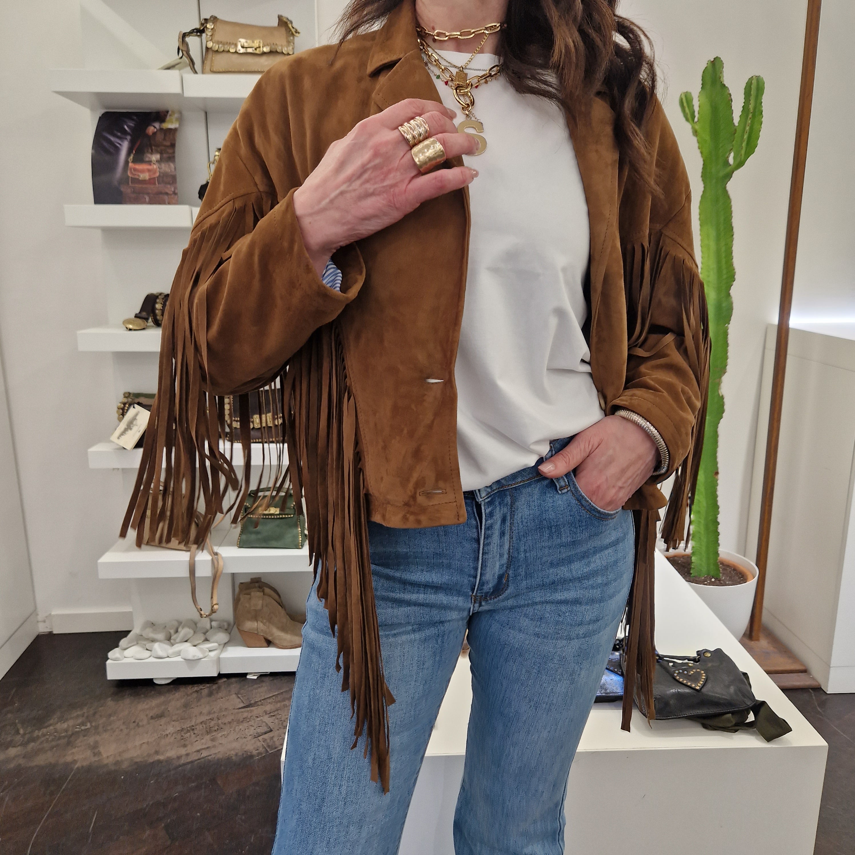 Giacca  BRENDA con frange in pelle scamosciata