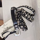 Campomaggi cintura pelle nera con fiori e borchie argento