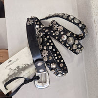 Campomaggi cintura pelle nera con fiori e borchie argento
