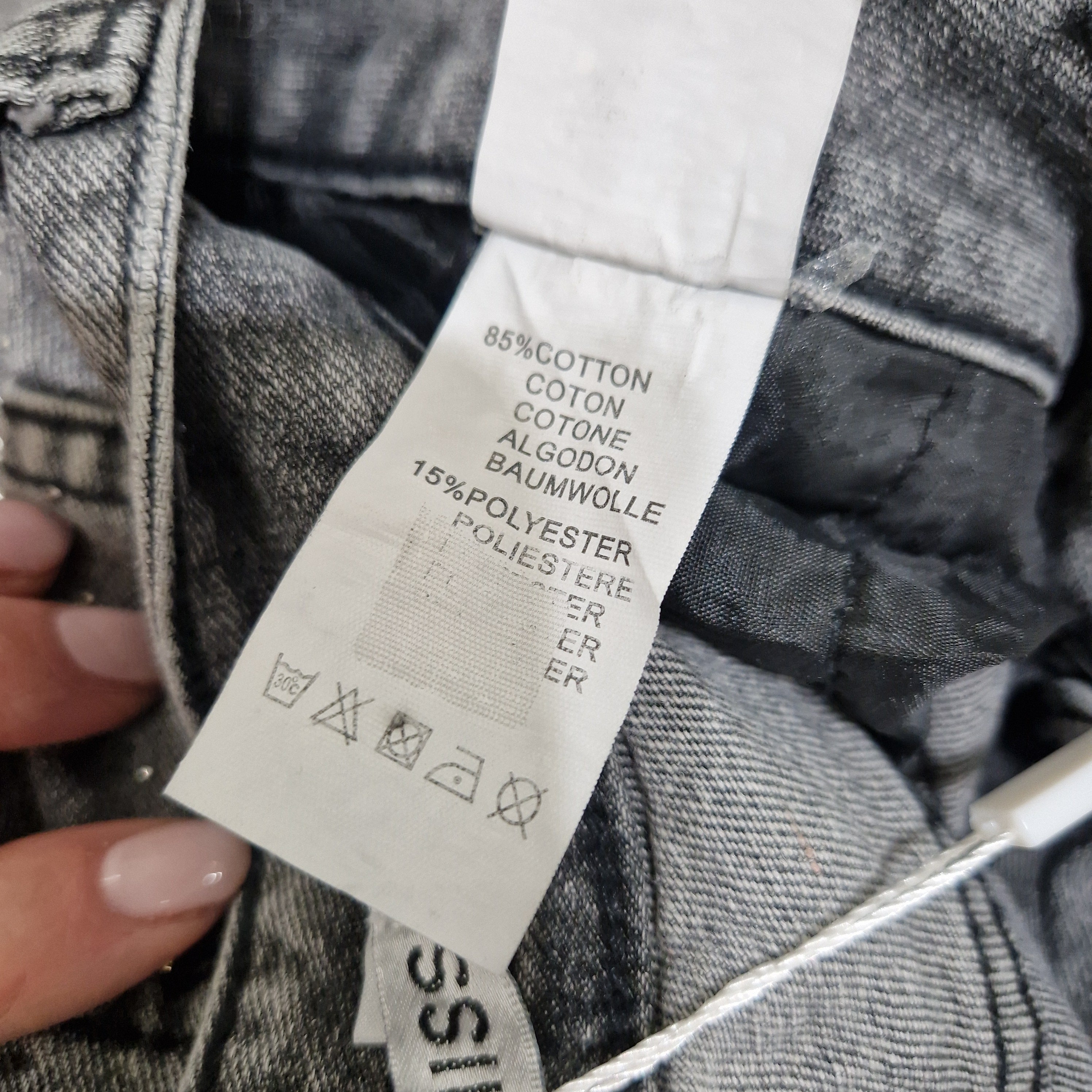 Pantalone jeans LUCIA lavaggio grigio con strass