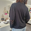 T-shirt manica in pizzo  nera