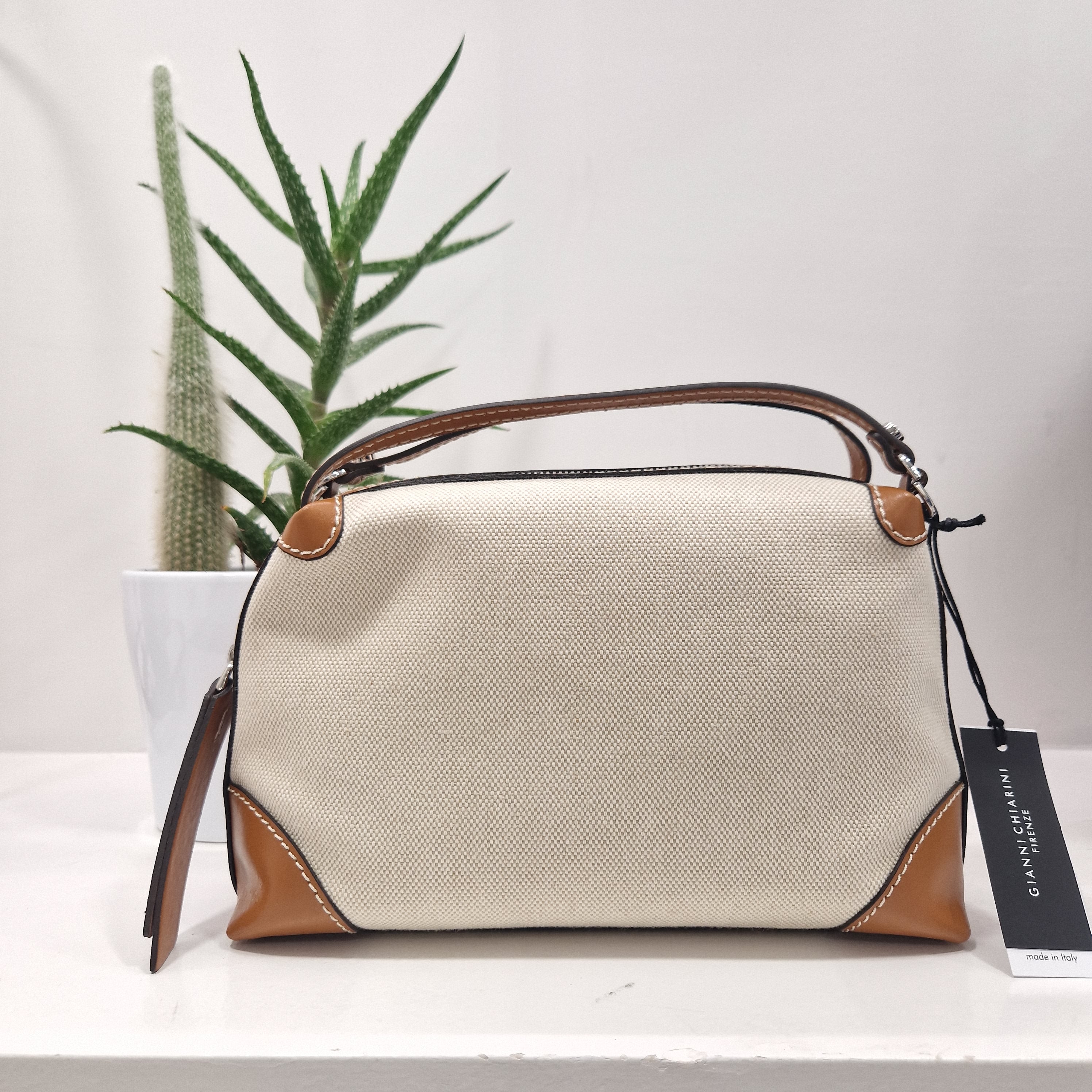Gianni Chiarini borsa  linea ALIFA in tessuto panna e cuoio