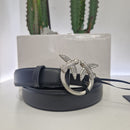 PINKO Cintura sottile Love Birds in pelle 3cm fibbia argento
