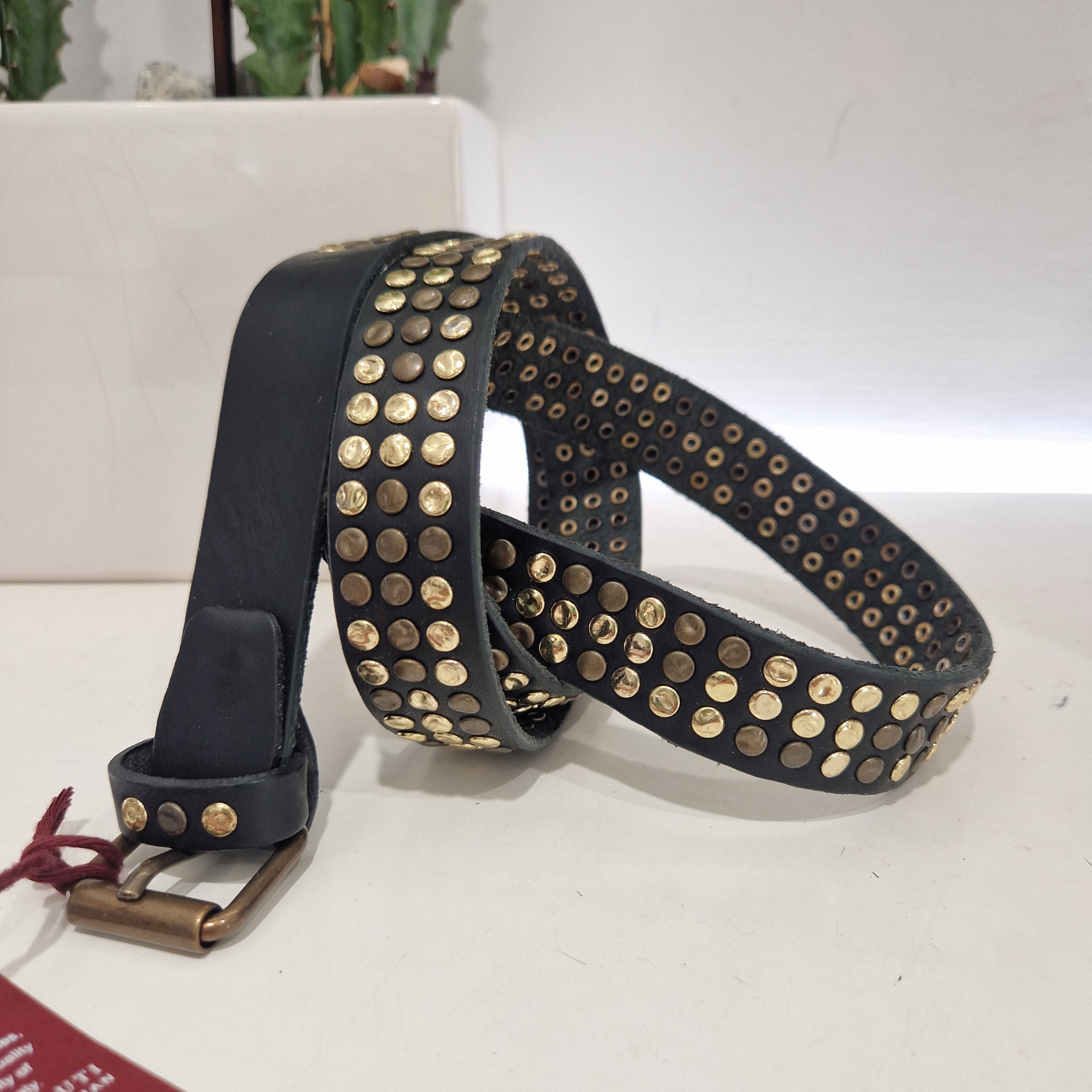 Alberto Luti cintura nera con borchie oro alta 2,5cm