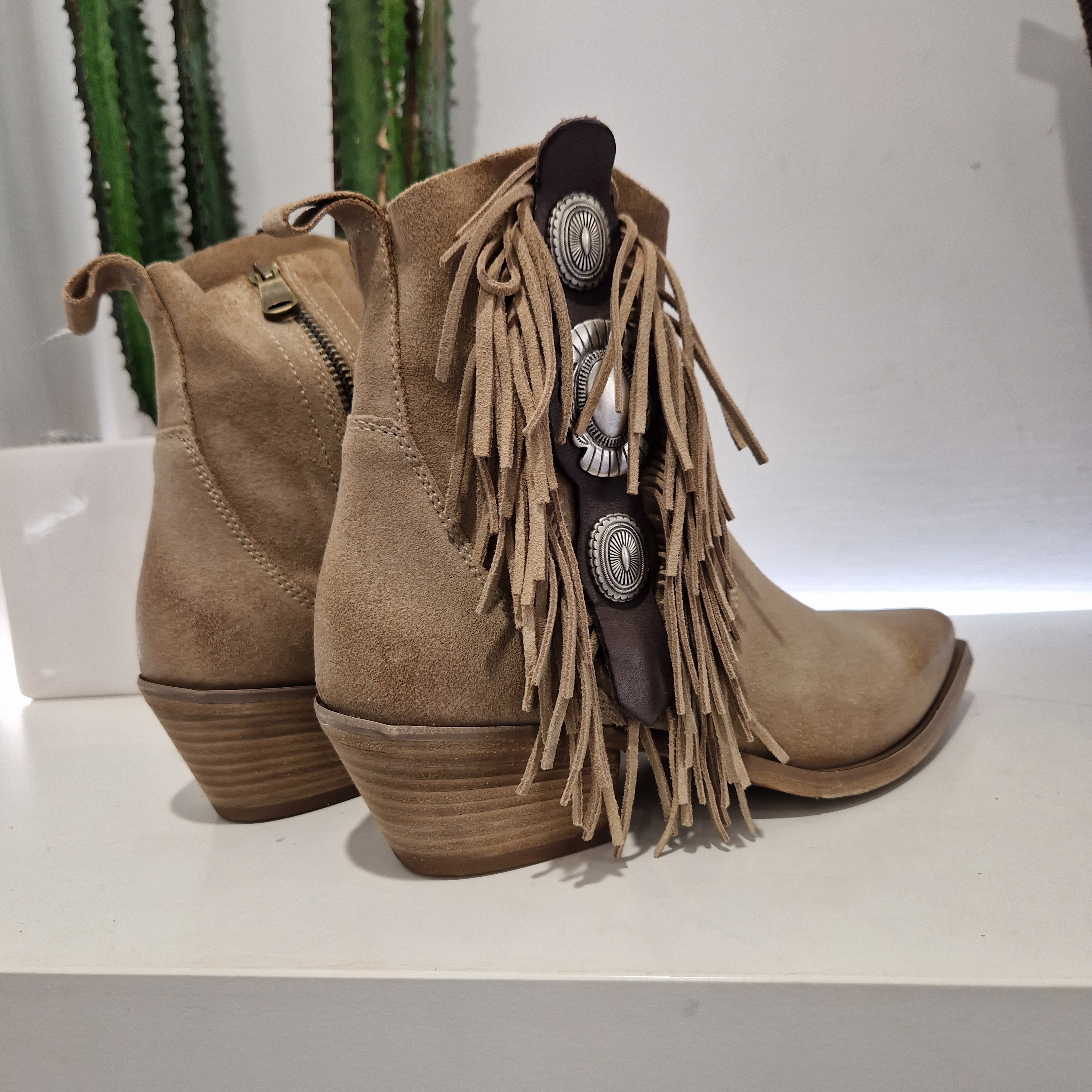 METISSE stivaletto texano SUEDE beige tacco 50