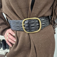 Alberto Luti cintura alta in pelle stampa cocco nero