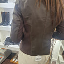 Giacca lunga in vera pelle color t.moro  con tessuto elasticizzato