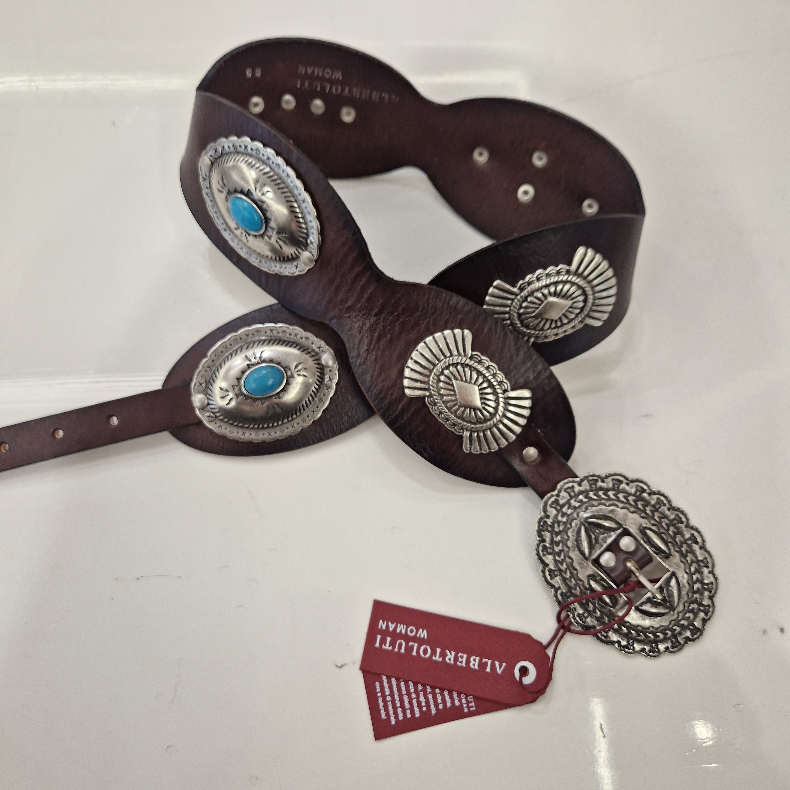 Alberto Luti cintura  in pelle con borchie argento