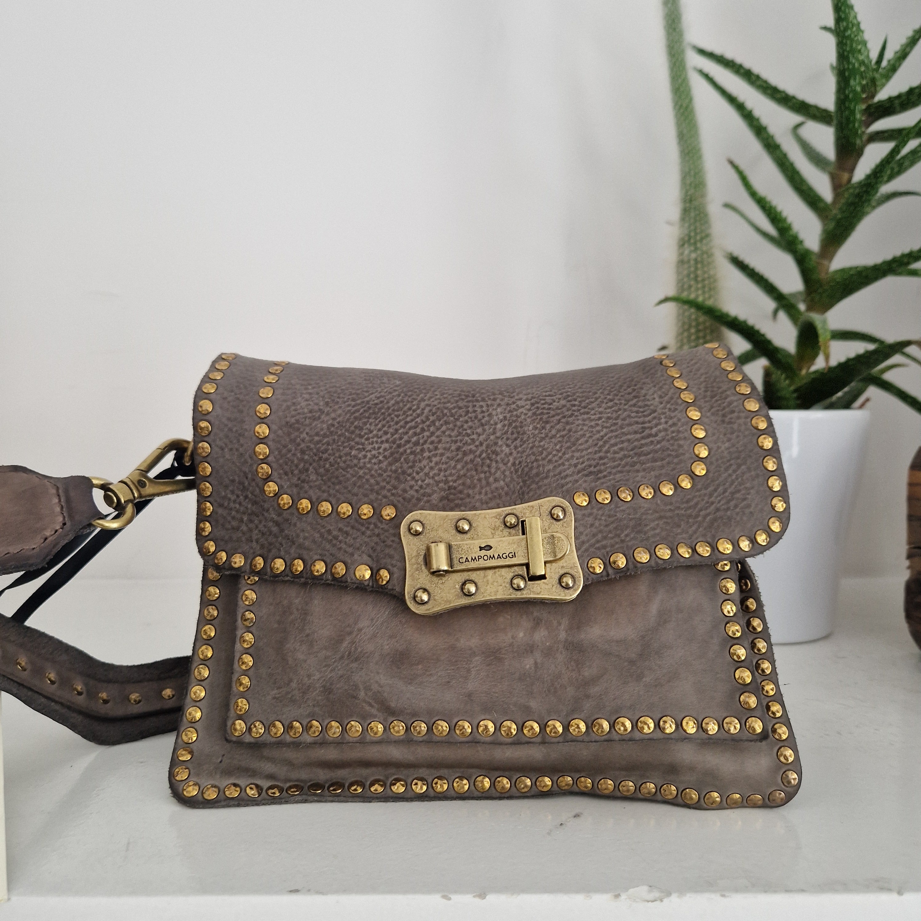 Campomaggi borsa Agnese grigia rivetti oro