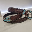 Alberto Luti cintura intrecciata in pelle t.moro con fibbia con smalto di turchese