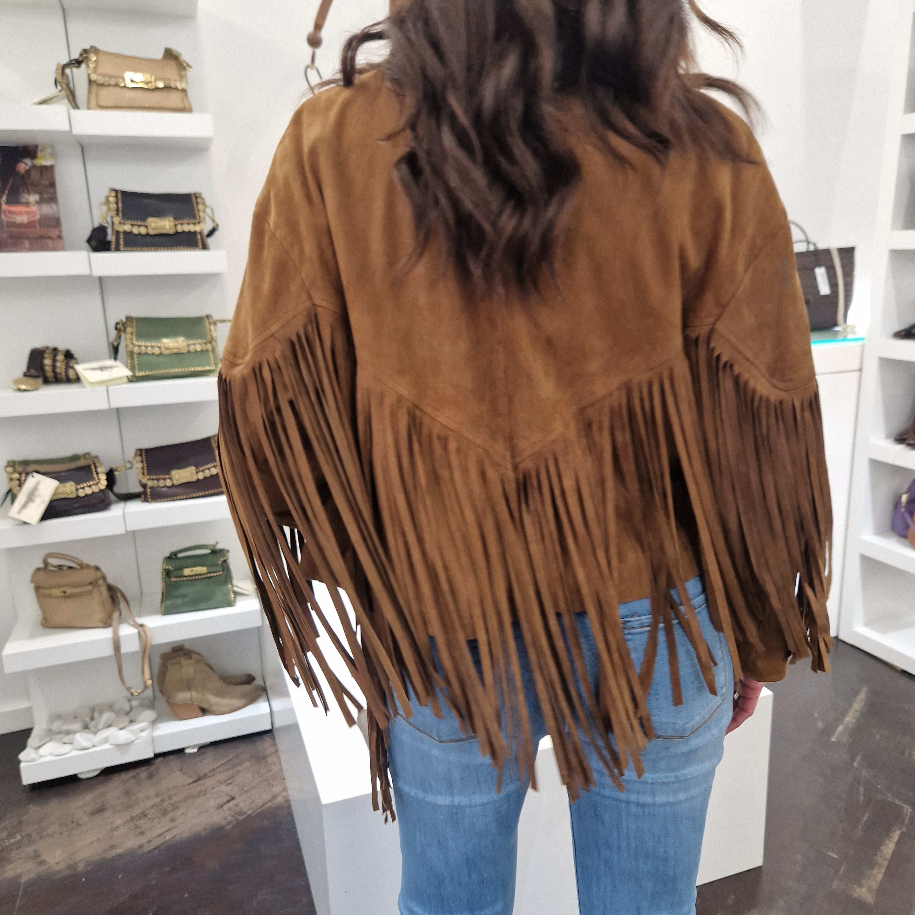 Giacca  BRENDA con frange in pelle scamosciata