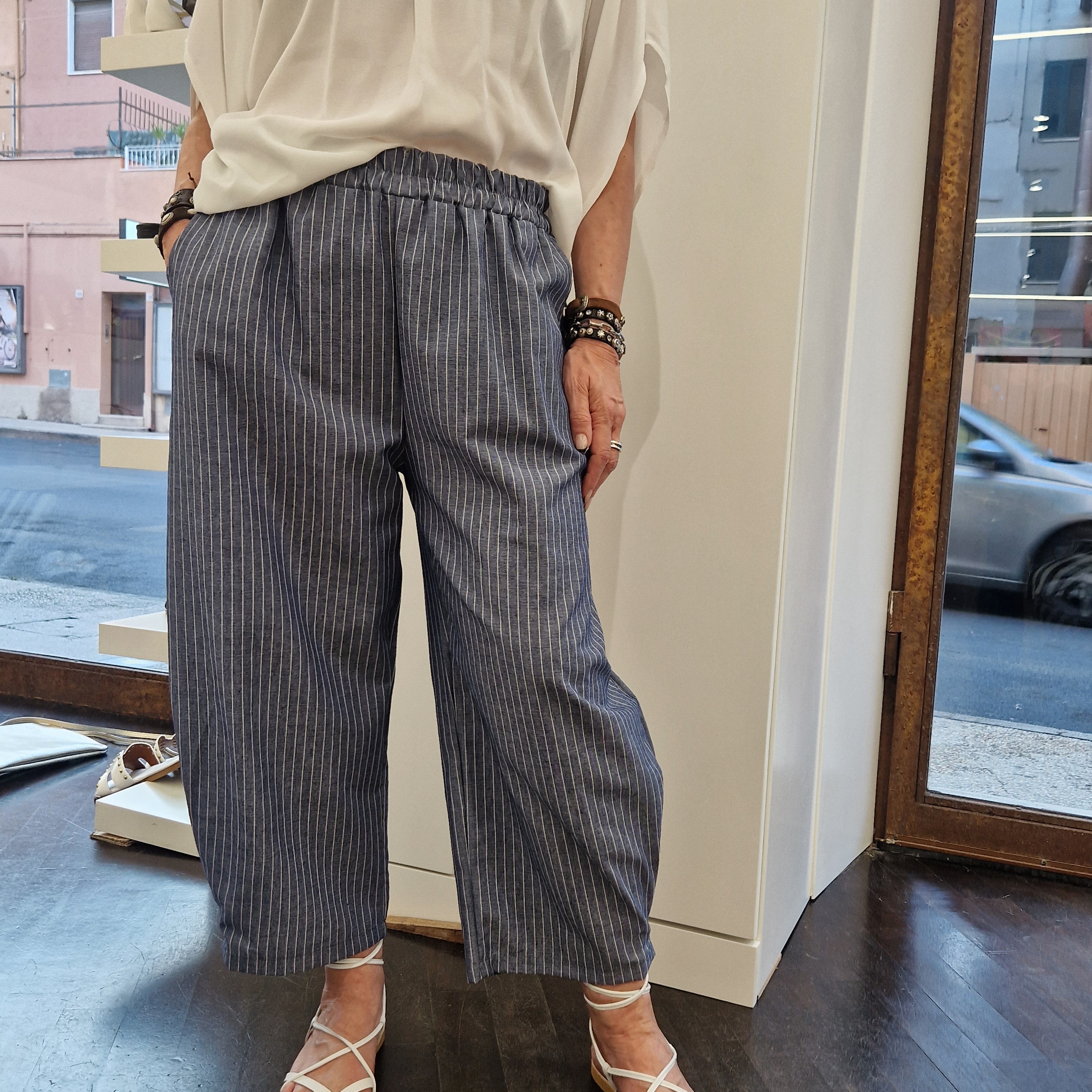 Pantalone ODALISCA gessato  blu