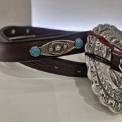 Alberto Luti cintura sottile in pelle t.moro con turchese