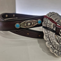 Alberto Luti cintura sottile in pelle t.moro con turchese