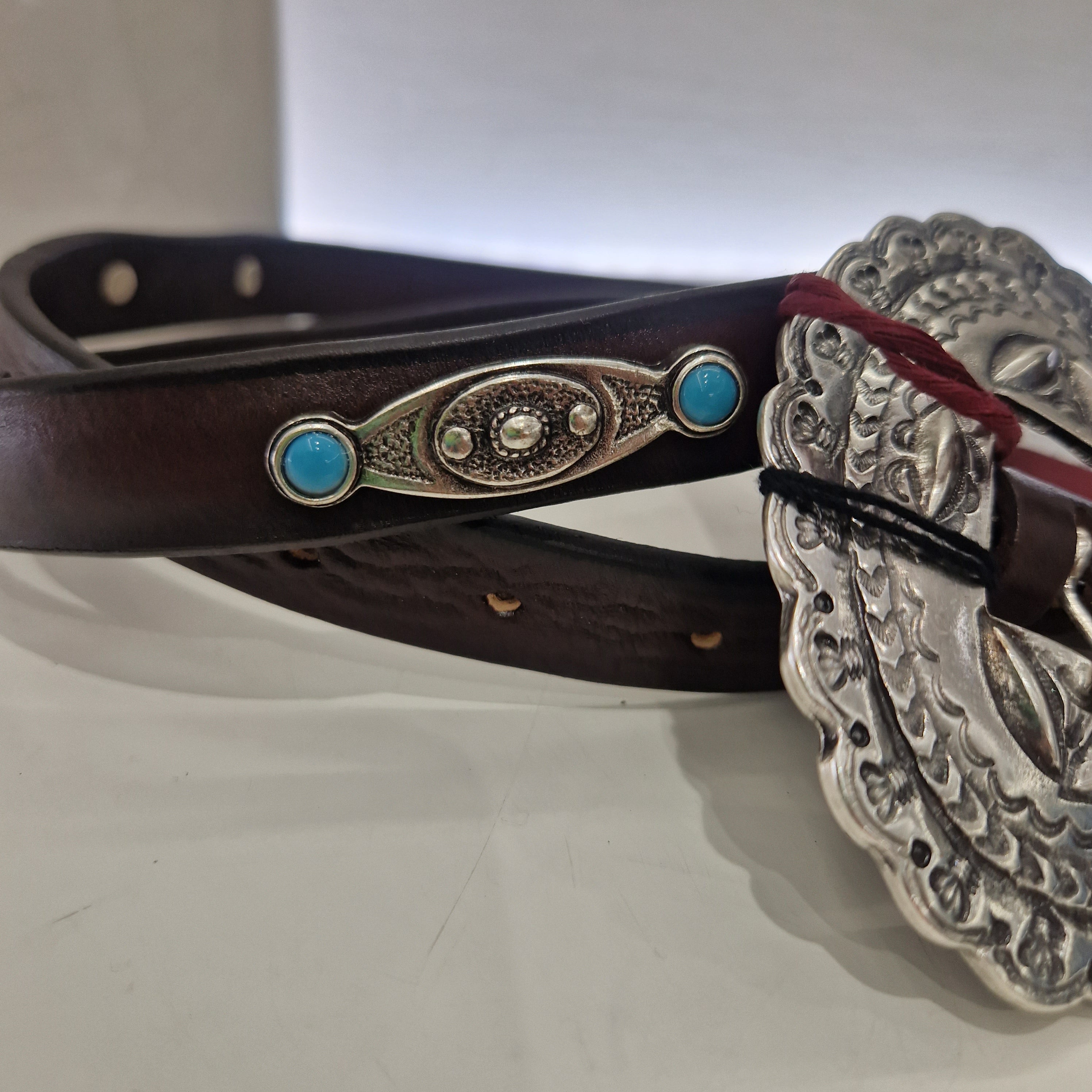 Alberto Luti cintura sottile in pelle t.moro con turchese