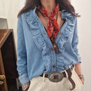 Kikisix camicia in jeans con rouches