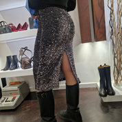 Gonna louguette paillettes grigio scuro/argento
