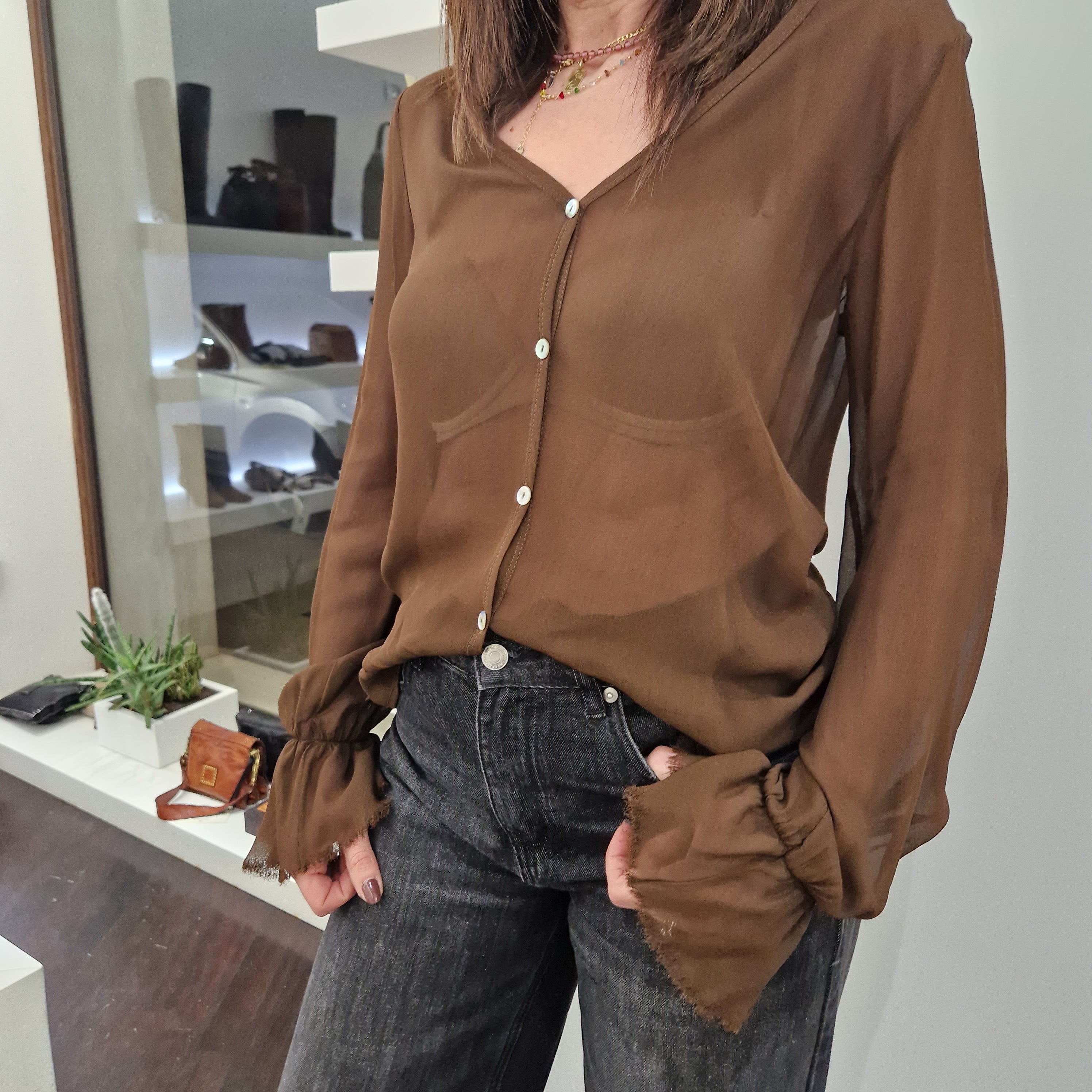 Camicia EMILY  polso  sfrangiato color moro