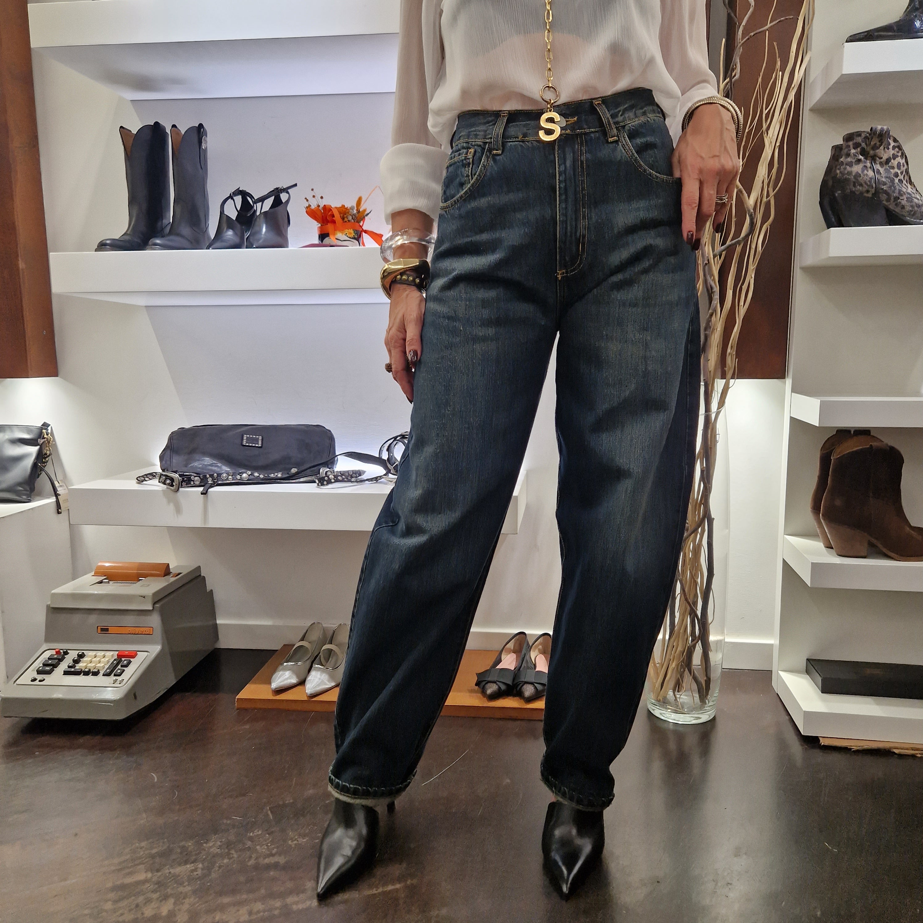 KIKISIX pantalone jeans baloon scuro