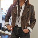 Giacca ZOE modello chiodo in vera pelle color moro suede