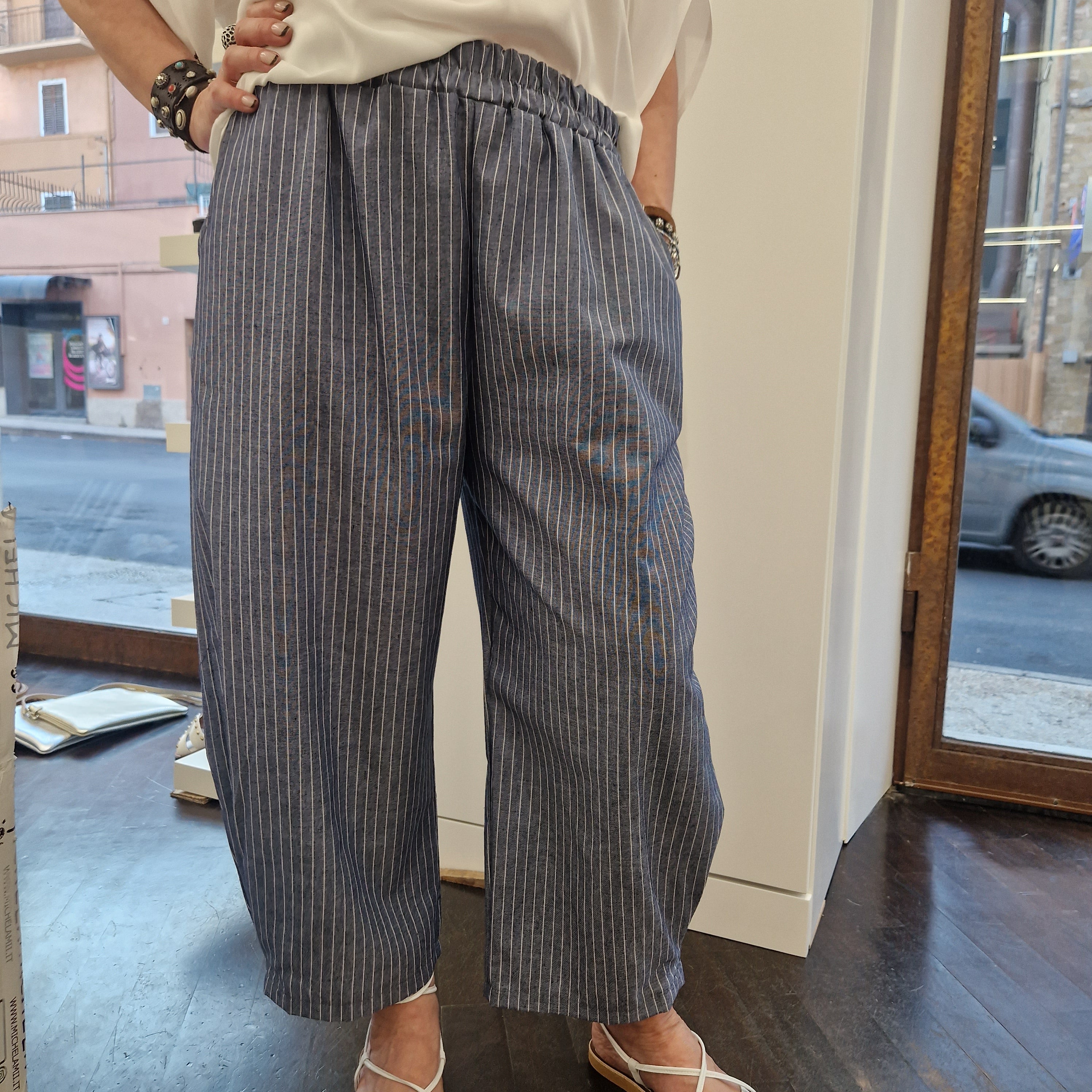 Pantalone ODALISCA gessato  blu