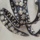 Campomaggi cintura pelle nera con fiori e borchie argento