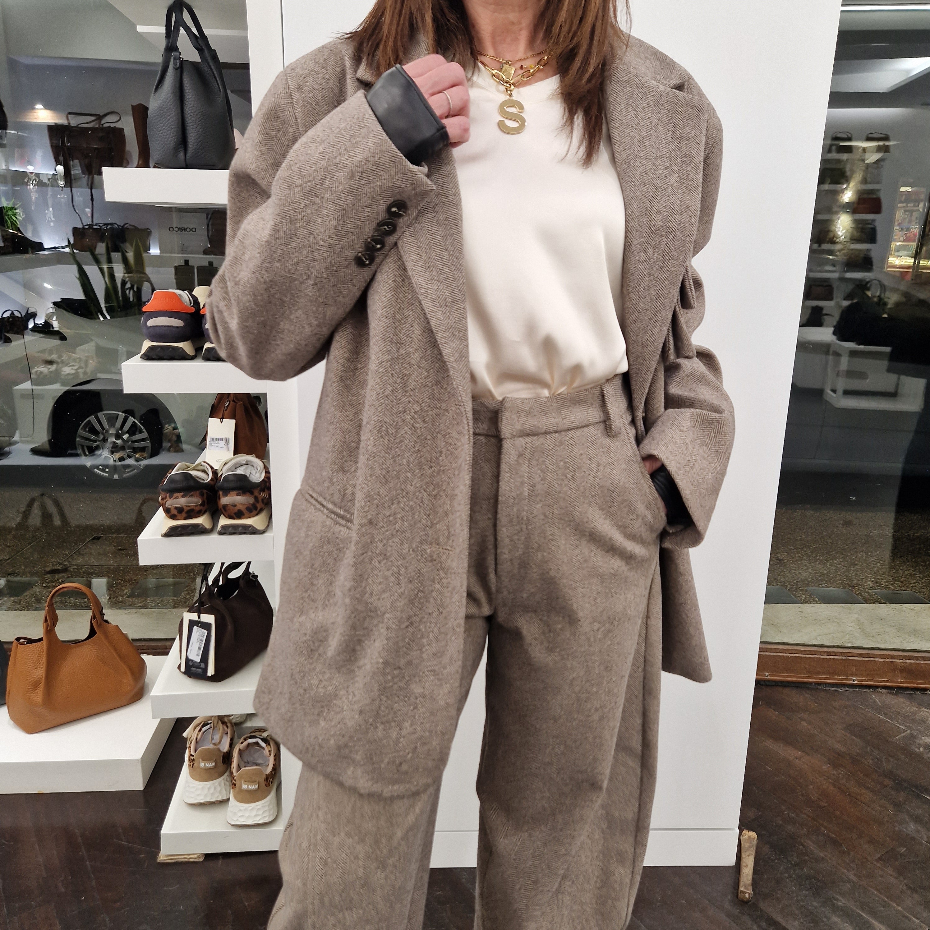 Giacca over in tessuto spinato