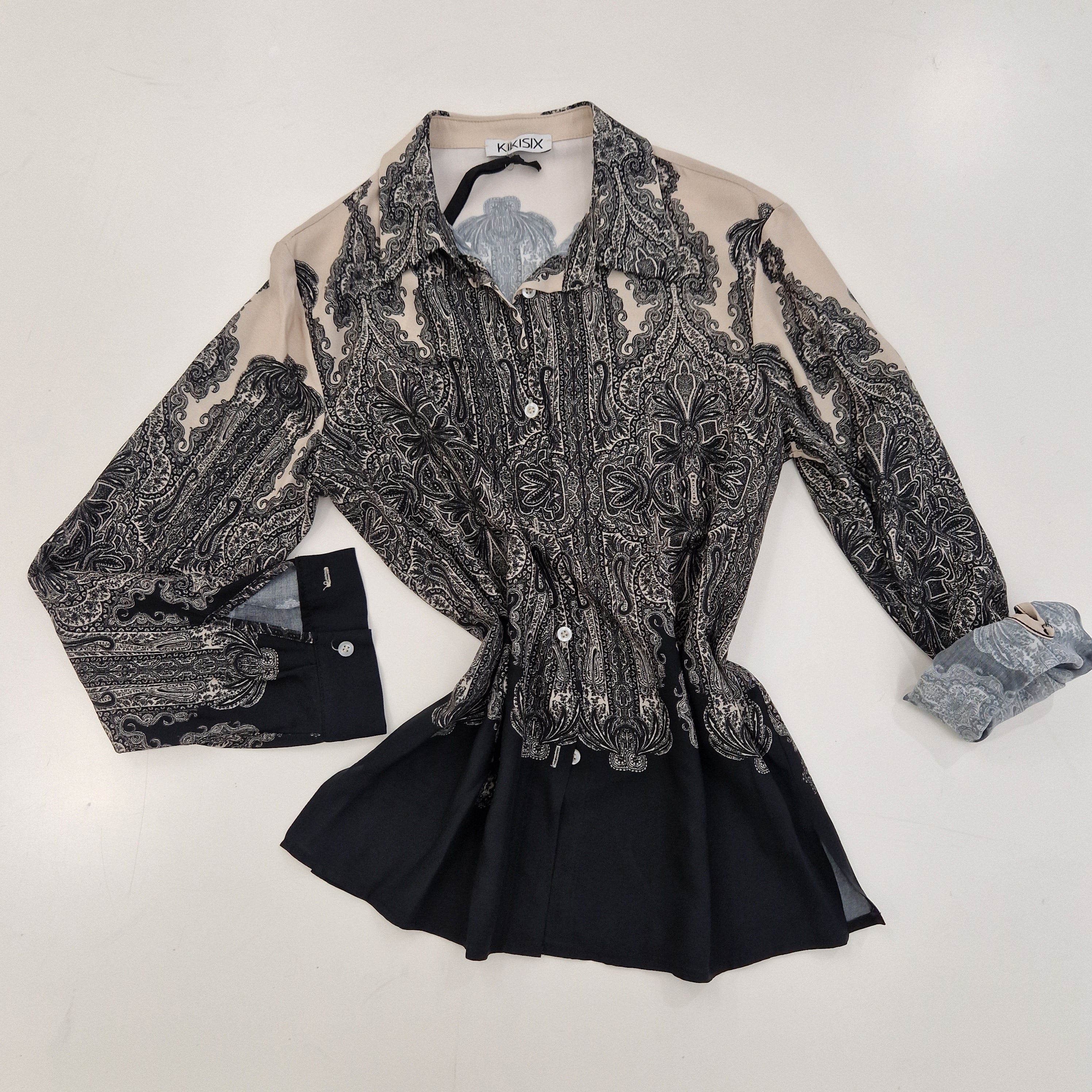 Kikisix camicia DAMASCO stampa panna e nera