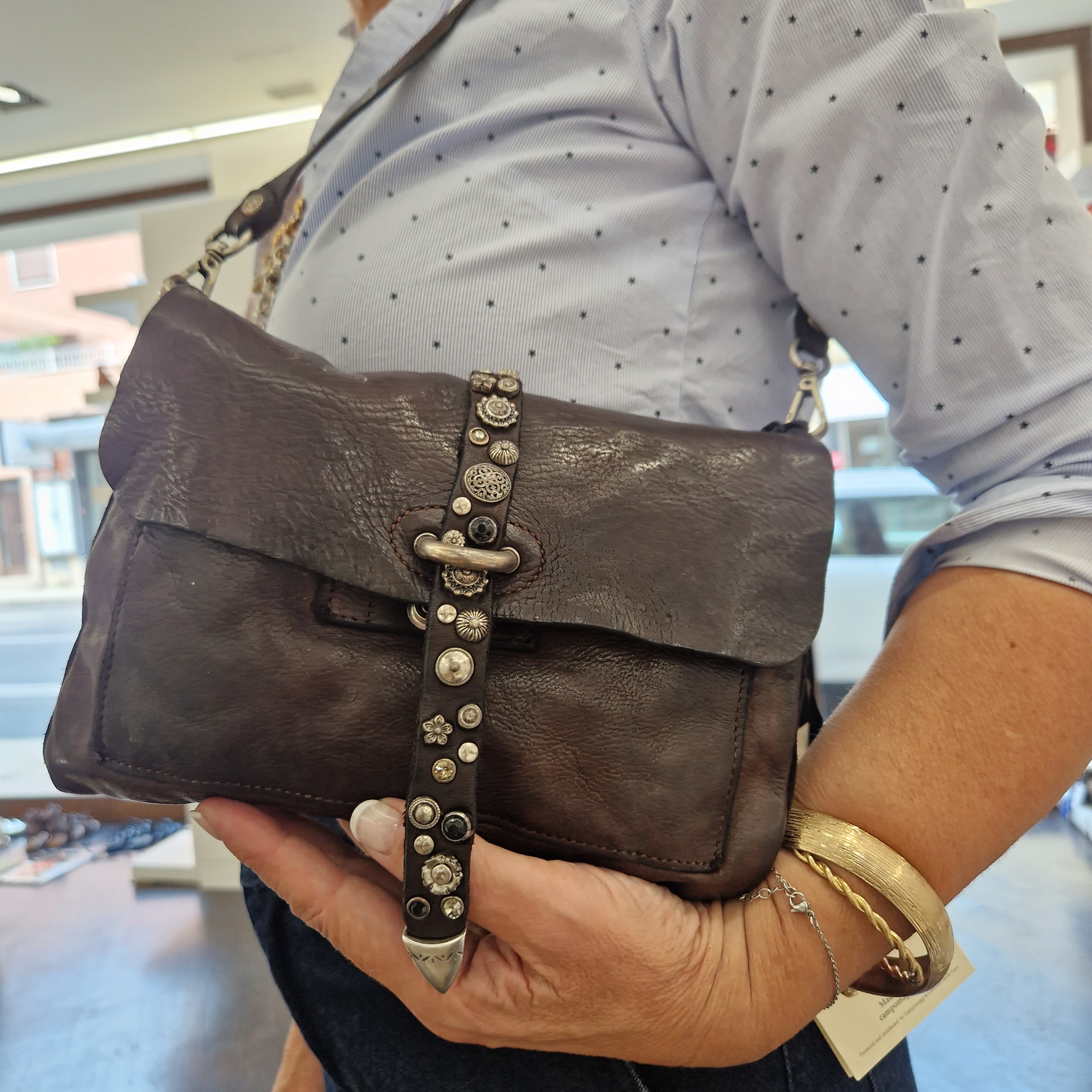 Campomaggi borsa ELGA t. di moro accessori argento