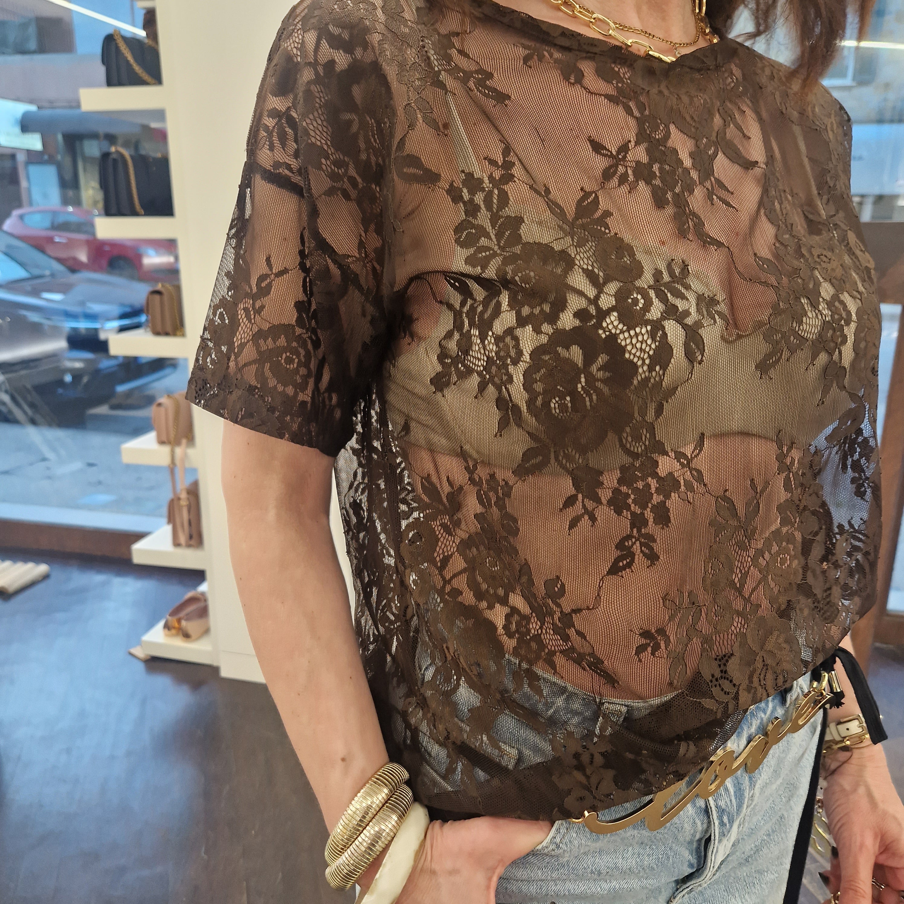Kikisix t-shirt in pizzo t.moro