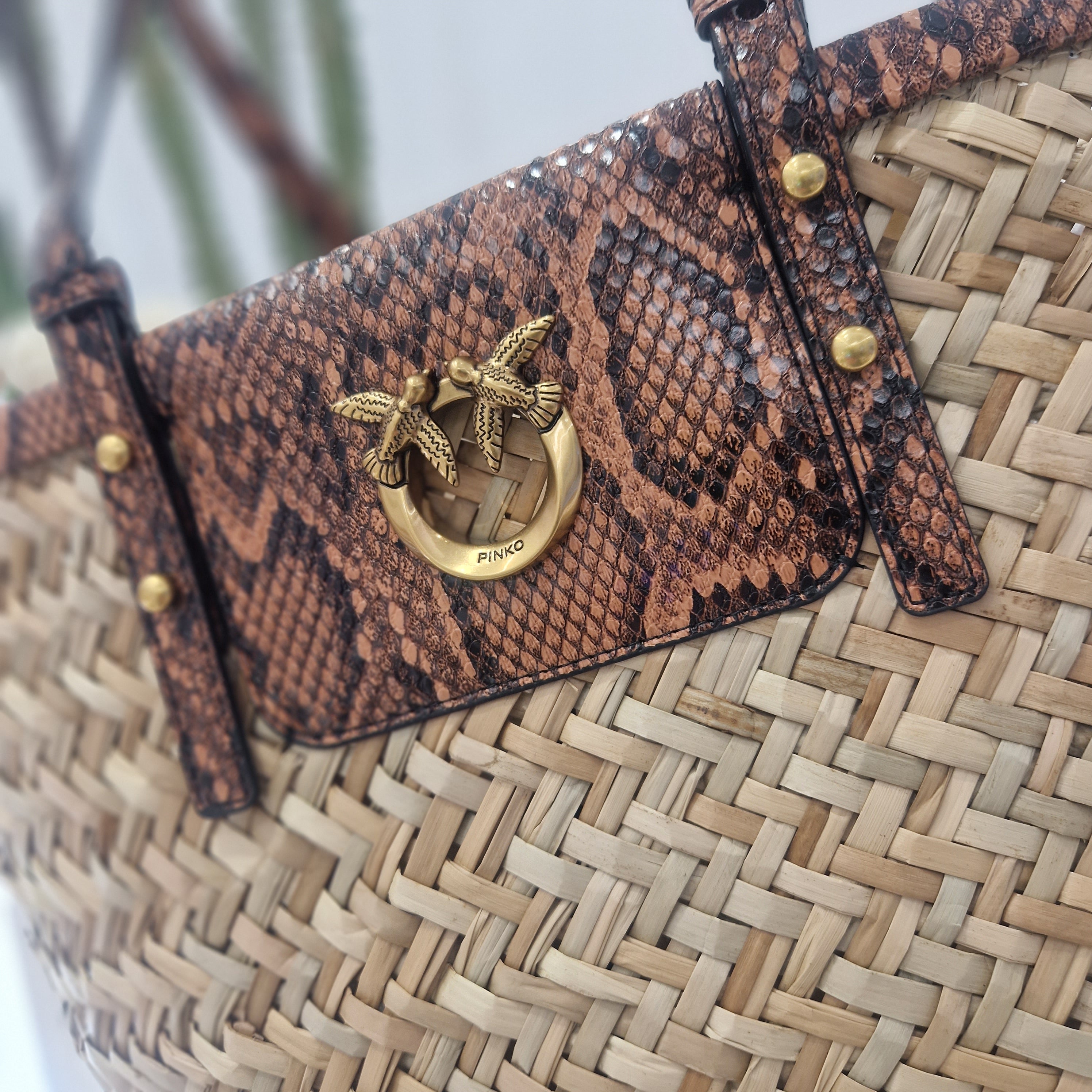 PINKO borsa LOVE SUMMER BASKET shopping bag in rafia