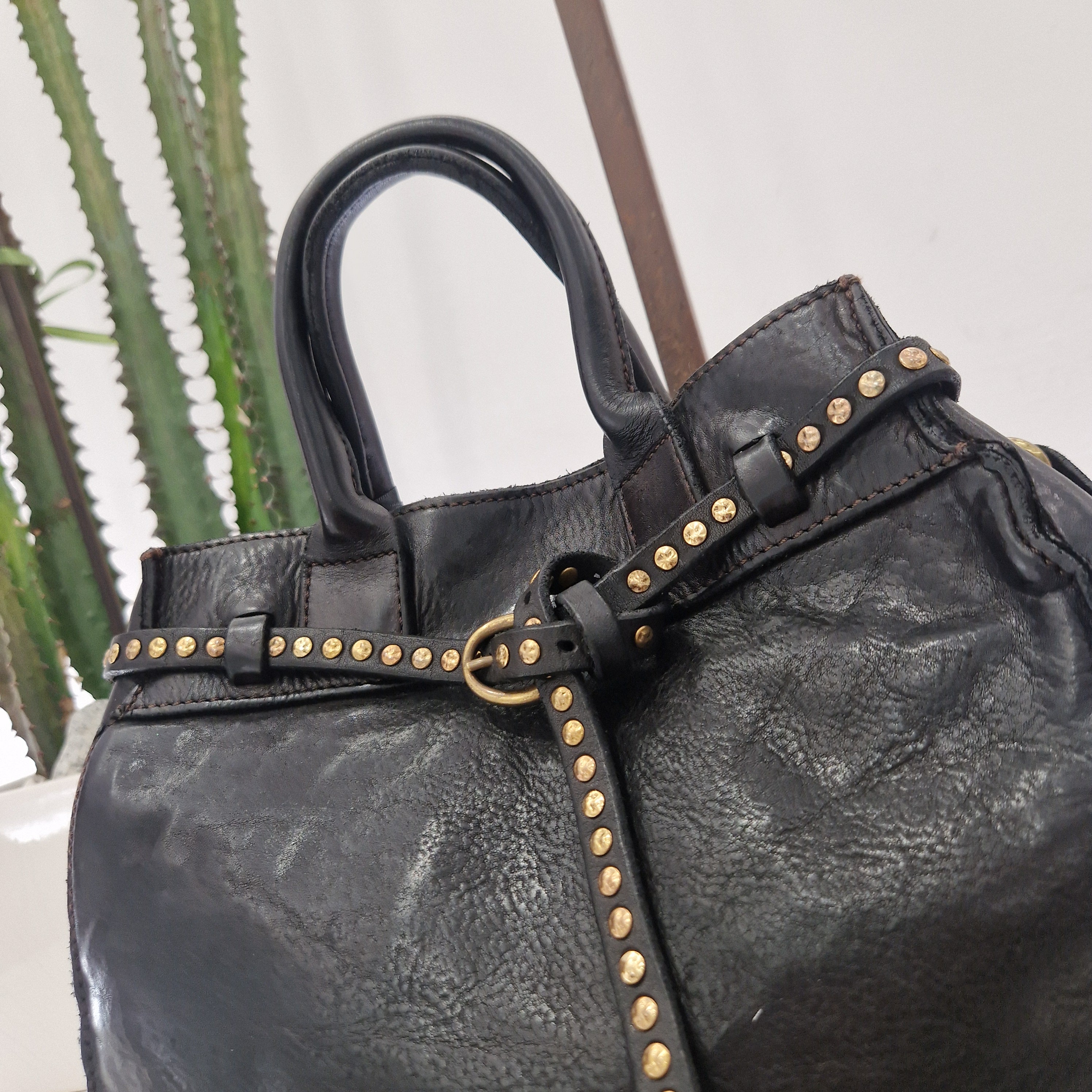 Campomaggi borsa doppio manico linea Kura in pelle nera