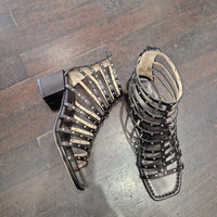 Sandalo tacco 6 cm nero zip posteriore