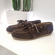 Antica BOTTEGA scarpa con frange color moro