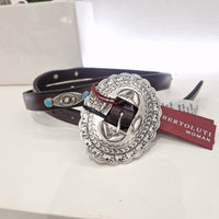 Alberto Luti cintura sottile in pelle t.moro con turchese