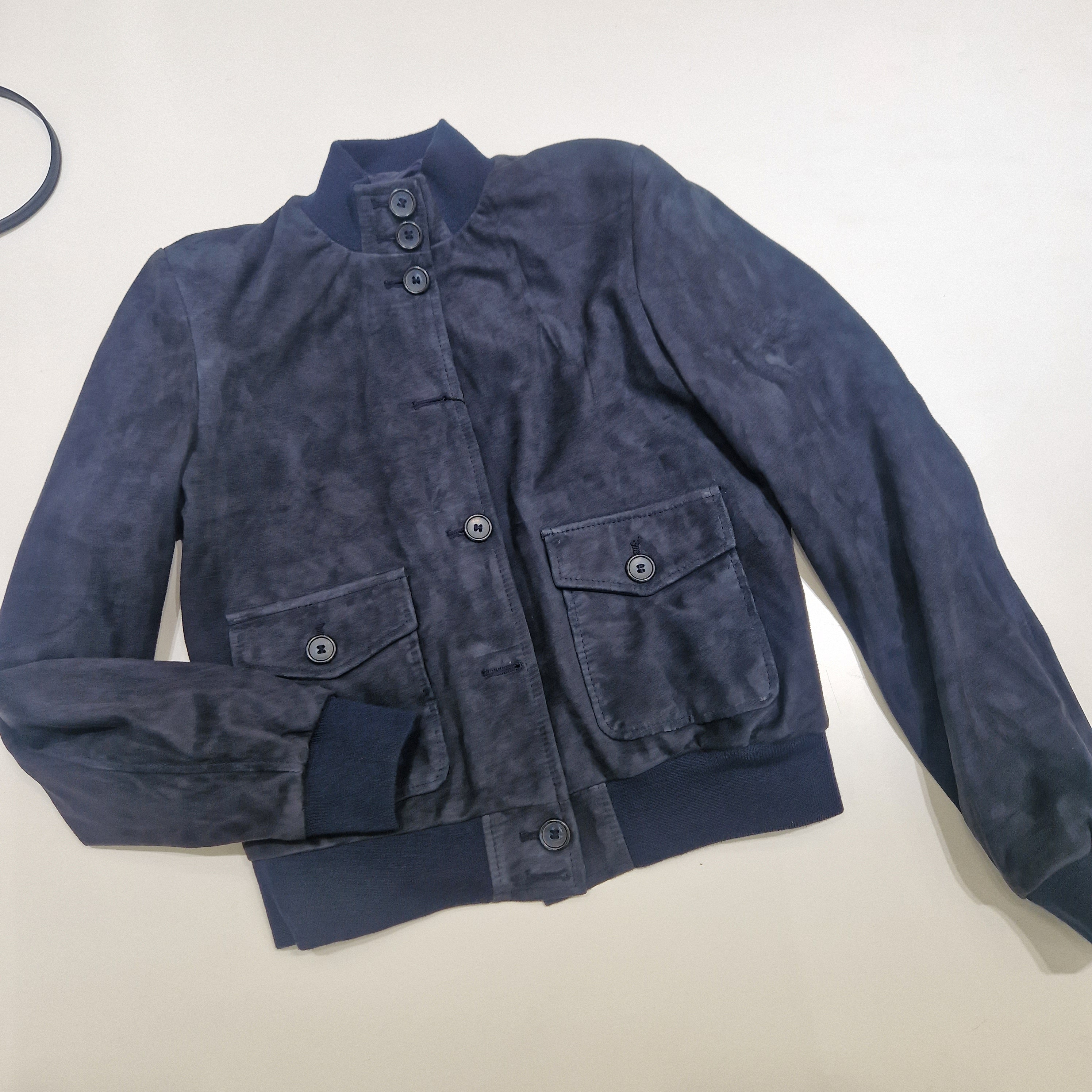Giacca modello bomber vera pelle scamosciata BLU