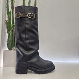 Stivale modello biker nero gambale rovesciato