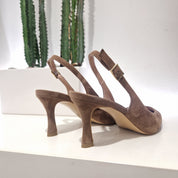 Scarpa aperta dietro pelle scamosciata tacco 7 cm