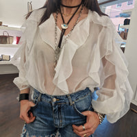 Kikisix camicia con rouches bianca