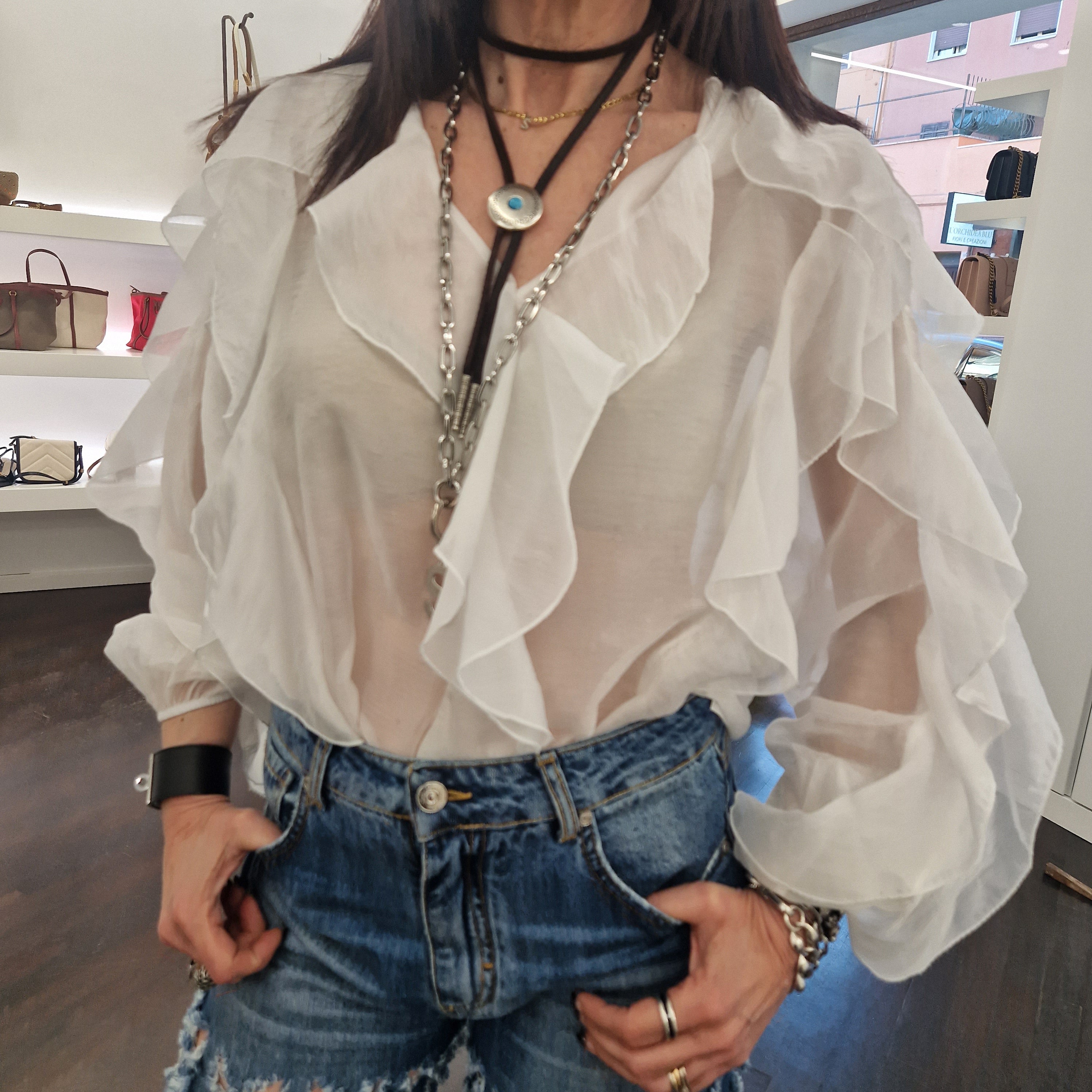Kikisix camicia con rouches bianca