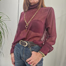 Kikisix camicia trasparente bordeaux collo alto