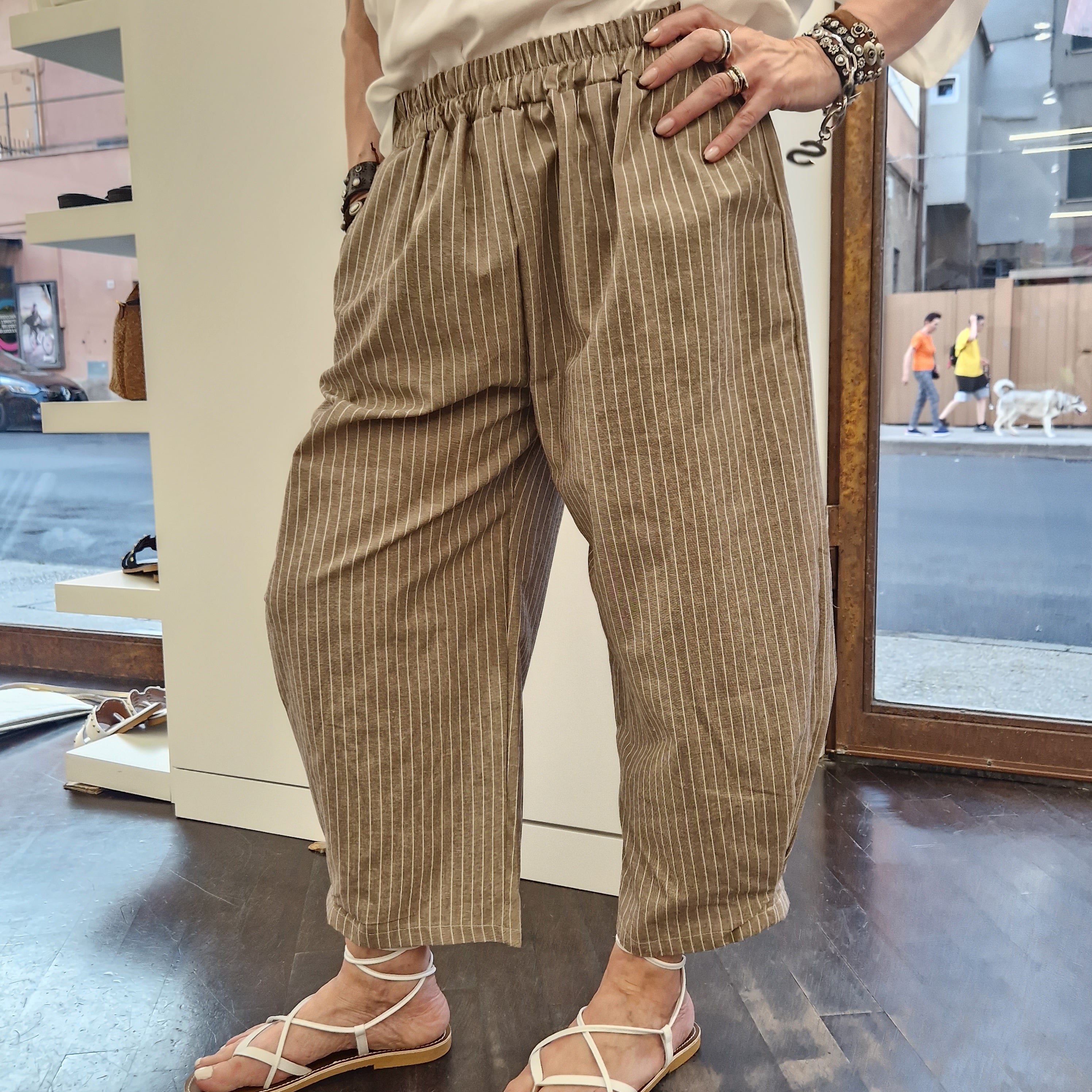 Pantalone ODALISCA gessato  beige