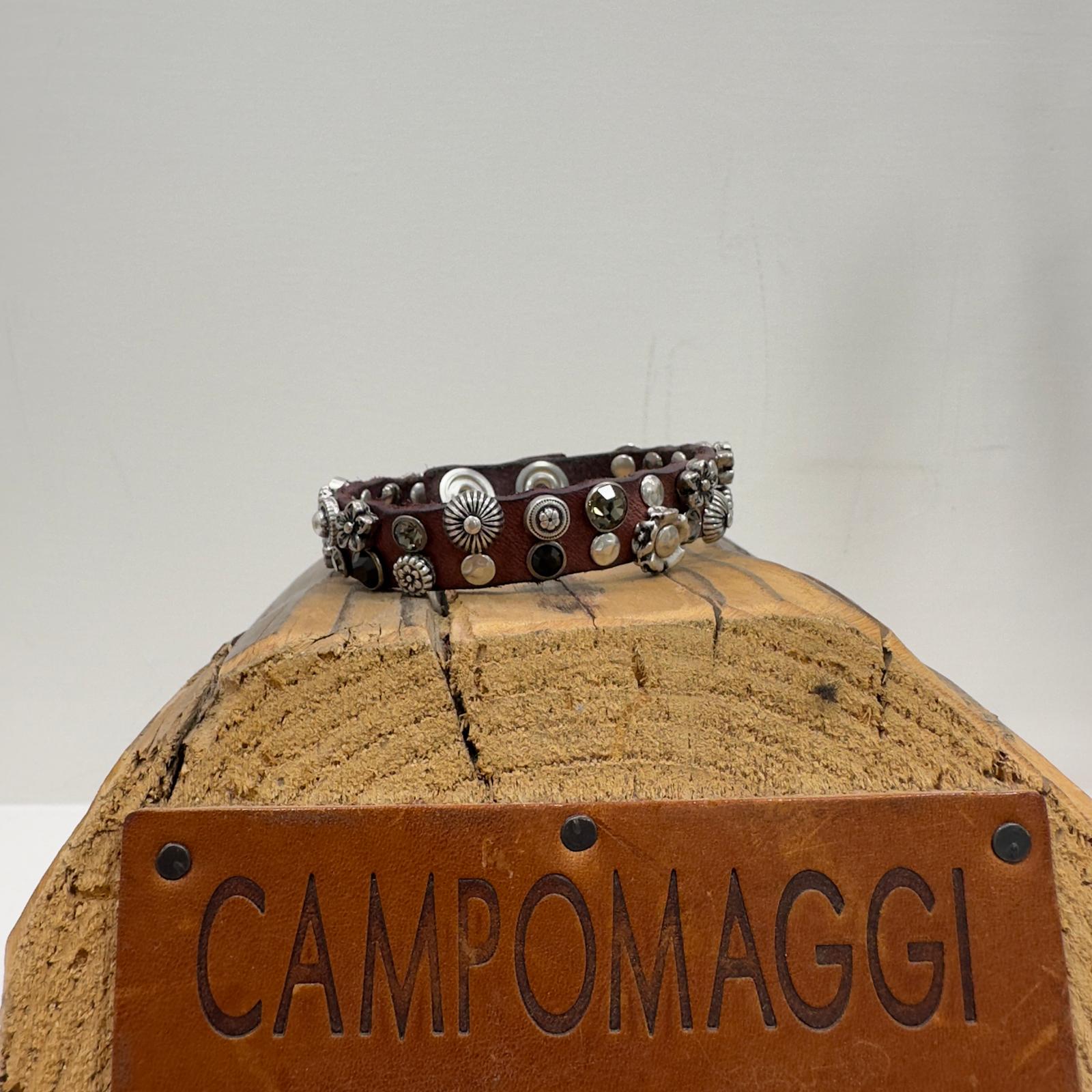 Campomaggi bracciale SATURNO bordeaux con borchie argento