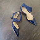 Scarpa aperta in vernice blu tacco 5 cm