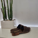 Zoccolo tacco basso con fascia scamosciata t.moro